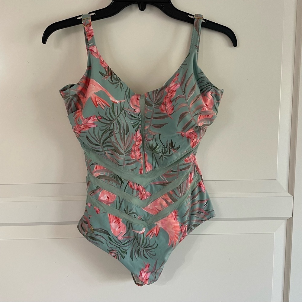 Floral One-Piece Swimsuit - Green and Pink
